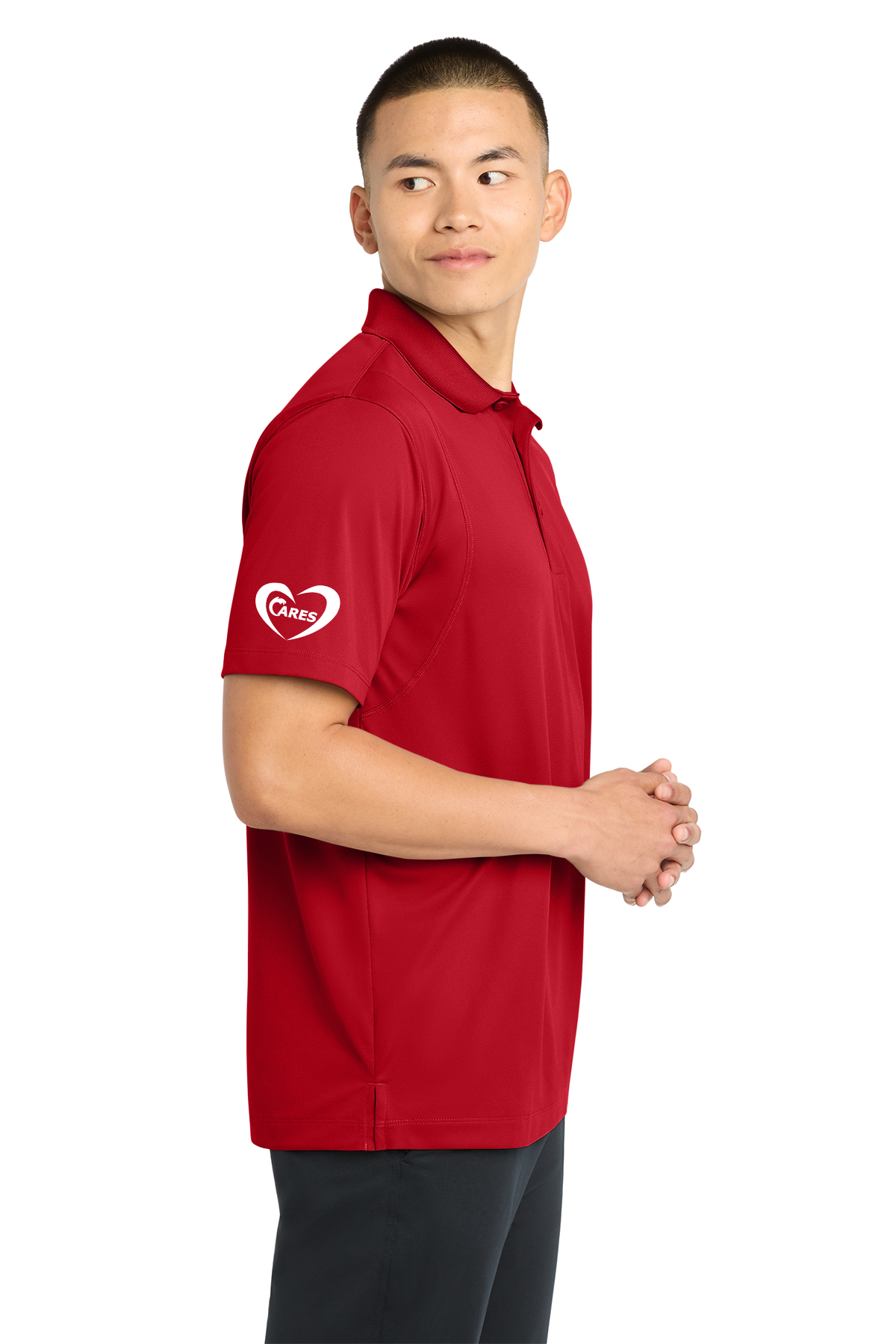 CARES CAR WASH - Custom Sport-Tek ST650 Polo – True Red | Double Sleeve DTF Print | Performance Work Shirt